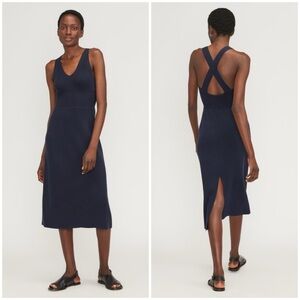 EVERLANE The Ribbed Cotton Cross-Back Dress In Navy
